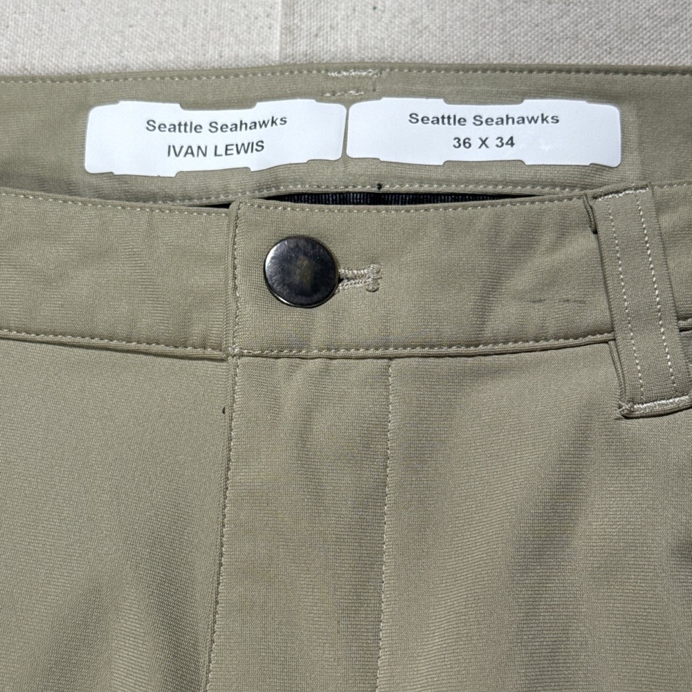 Lululemon ABC Slim Warpstreme Pants Mens 36X34 Tan Ivan Lewis Seahawks